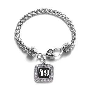 Silver Sport Number 49 Square Charm Braided Bracelet