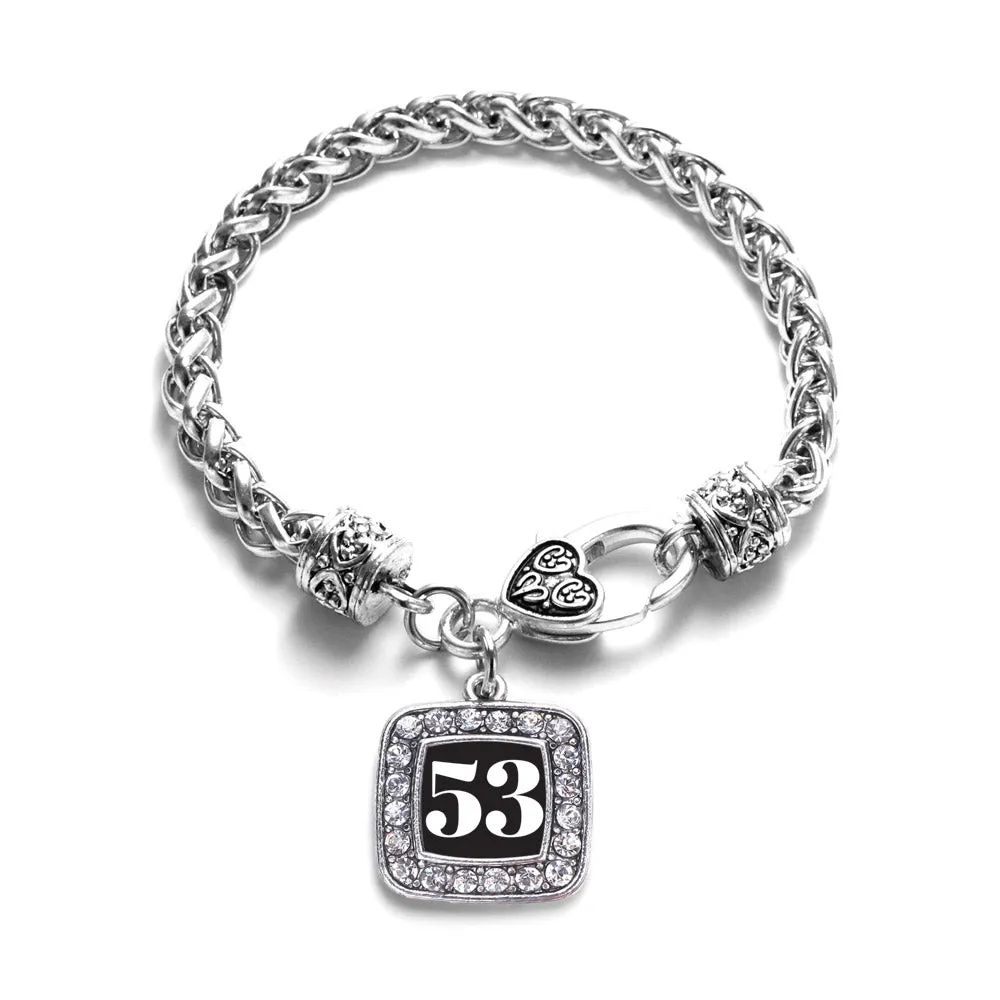 Silver Sport Number 53 Square Charm Braided Bracelet