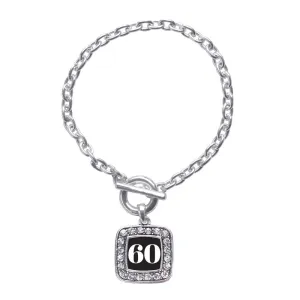 Silver Sport Number 60 Square Charm Toggle Bracelet