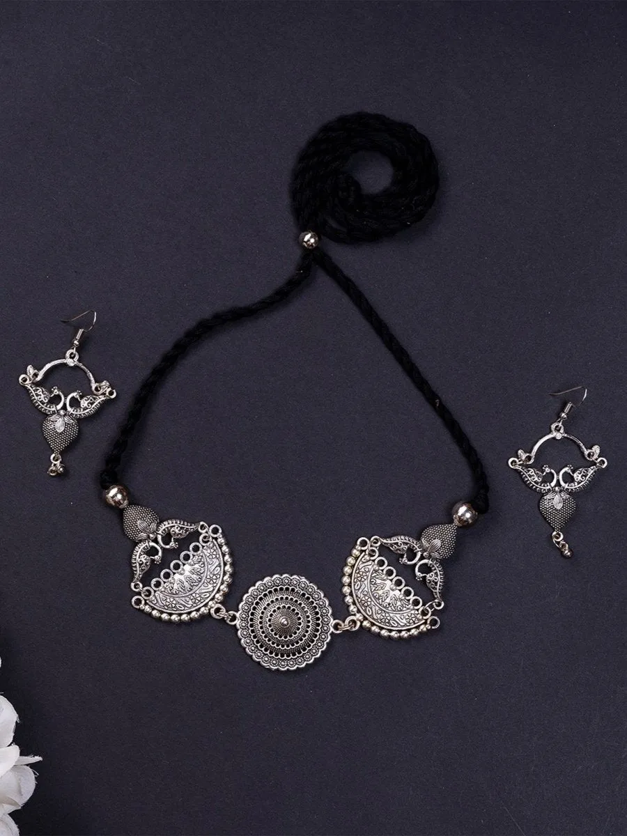 Sowpeace German Silver Choker: Mandala Flower & Peacock Design