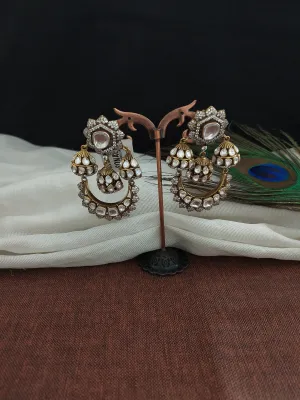 Splendid Silver Monzonite Chandbali Earrings