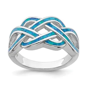 Sterling Silver Blue Inlay Created Opal Celtic Knot Ring