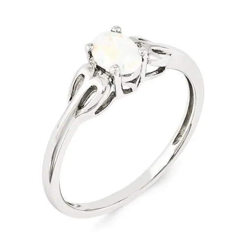 Sterling Silver Created Oval Opal Heart Design Ring