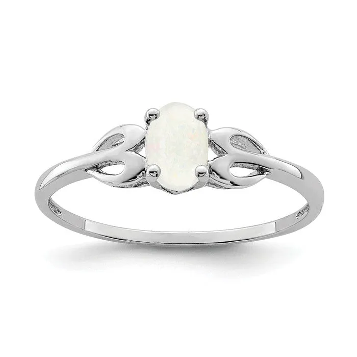 Sterling Silver Created Oval Opal Heart Design Ring