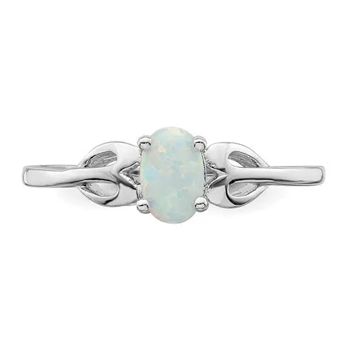 Sterling Silver Created Oval Opal Heart Design Ring