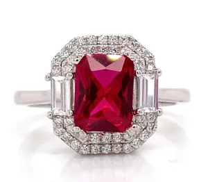 Sterling Silver Ruby And Double Halo Ring