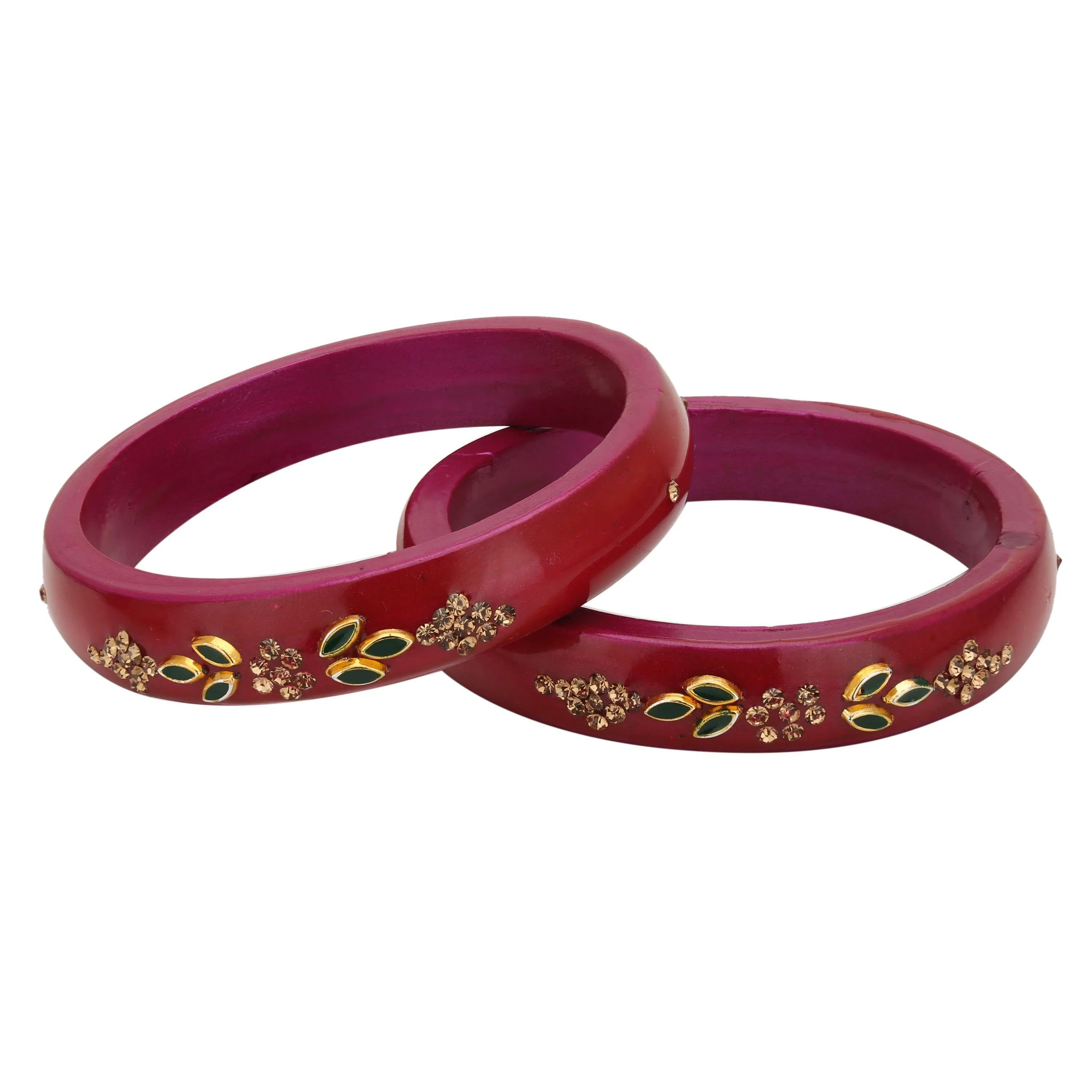 Sukriti Beautiful Casual Kundan Magenta lac Kada Bangles for Women – Set of 2