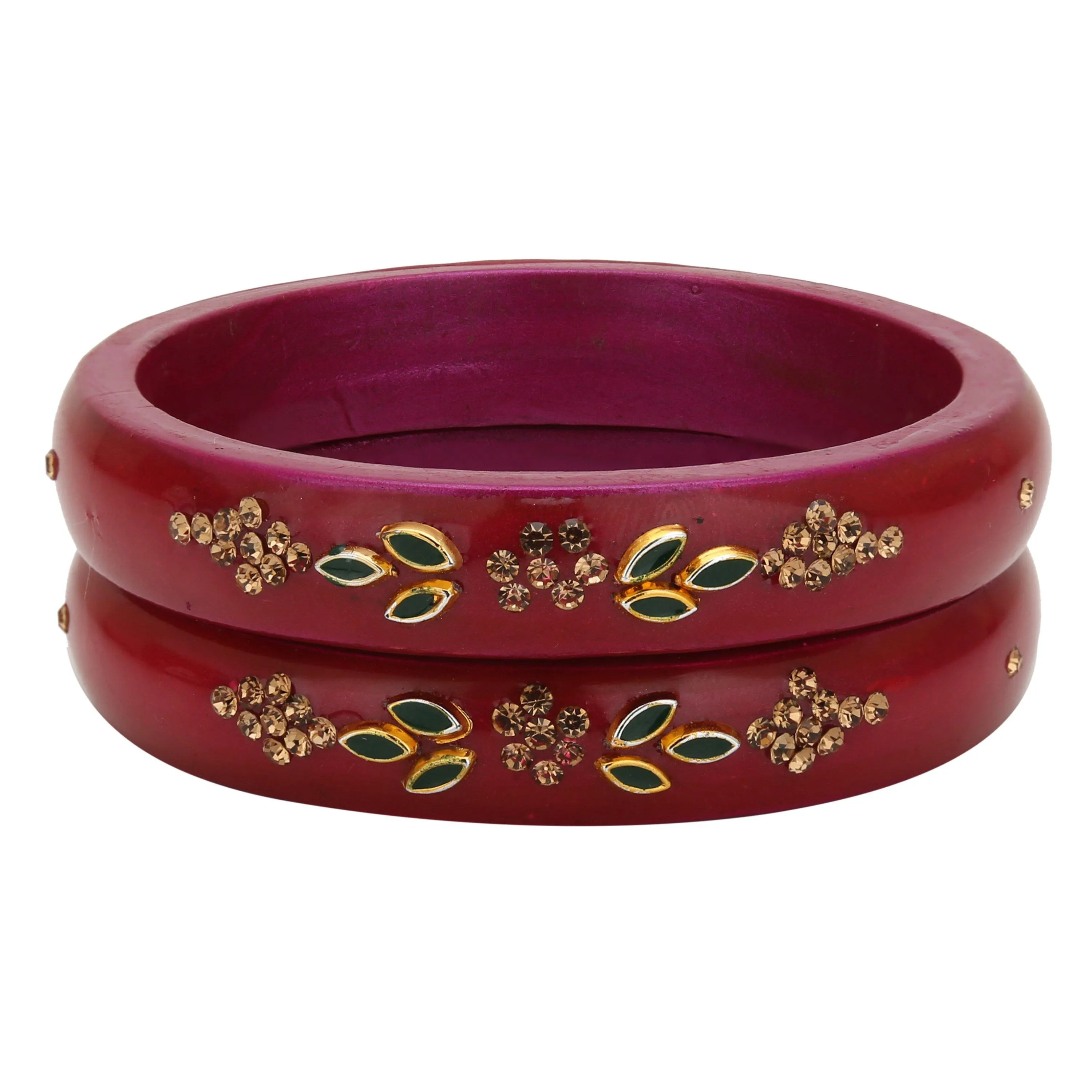 Sukriti Beautiful Casual Kundan Magenta lac Kada Bangles for Women – Set of 2