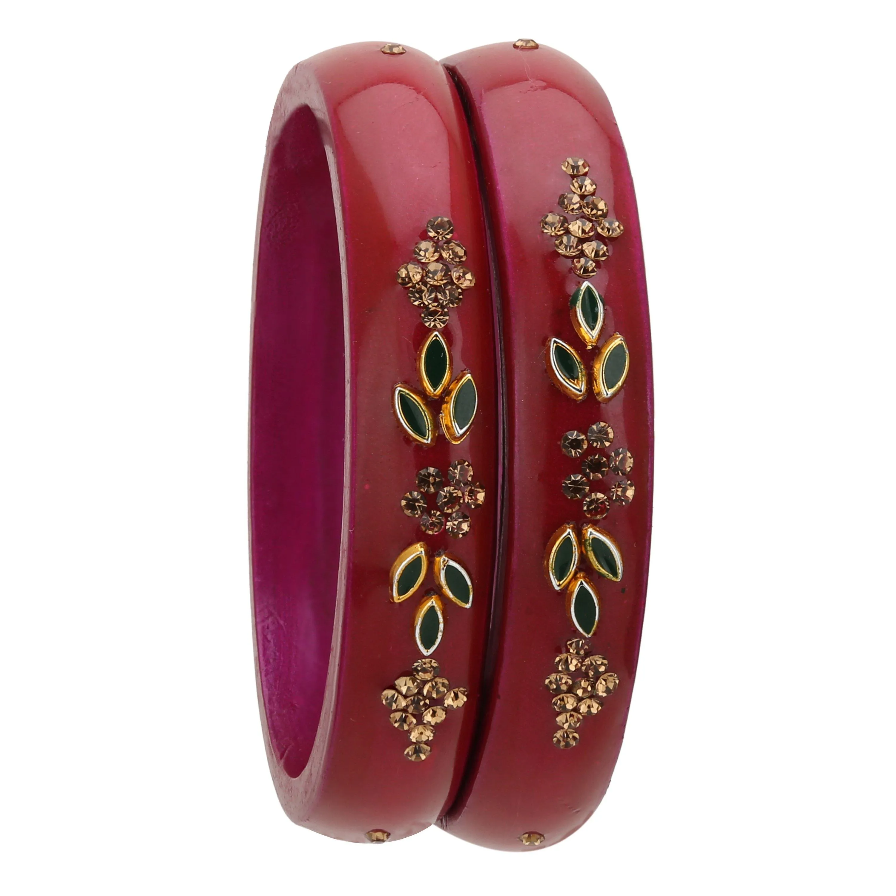 Sukriti Beautiful Casual Kundan Magenta lac Kada Bangles for Women – Set of 2