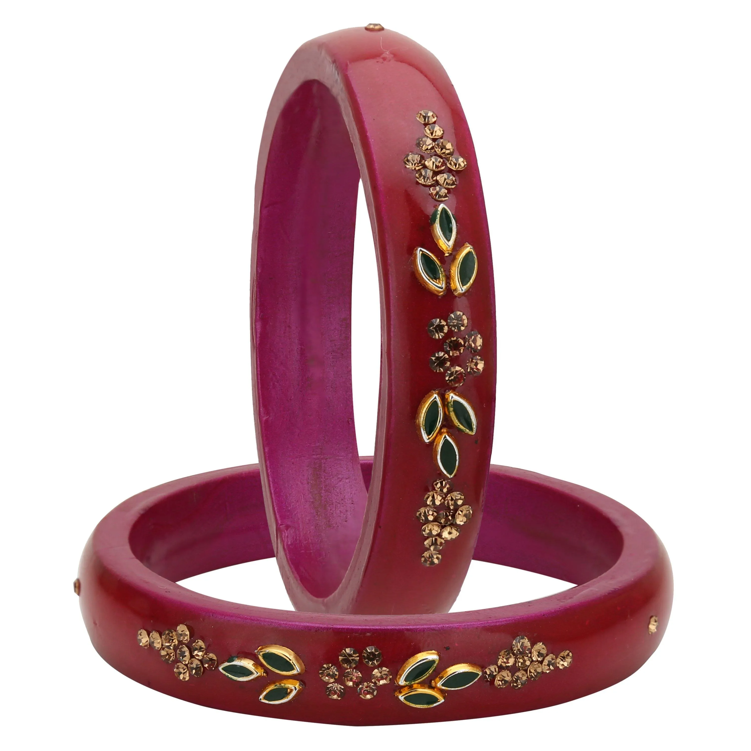 Sukriti Beautiful Casual Kundan Magenta lac Kada Bangles for Women – Set of 2