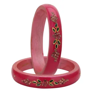 Sukriti Beautiful Casual Kundan Pink lac Kada Bangles for Women – Set of 2