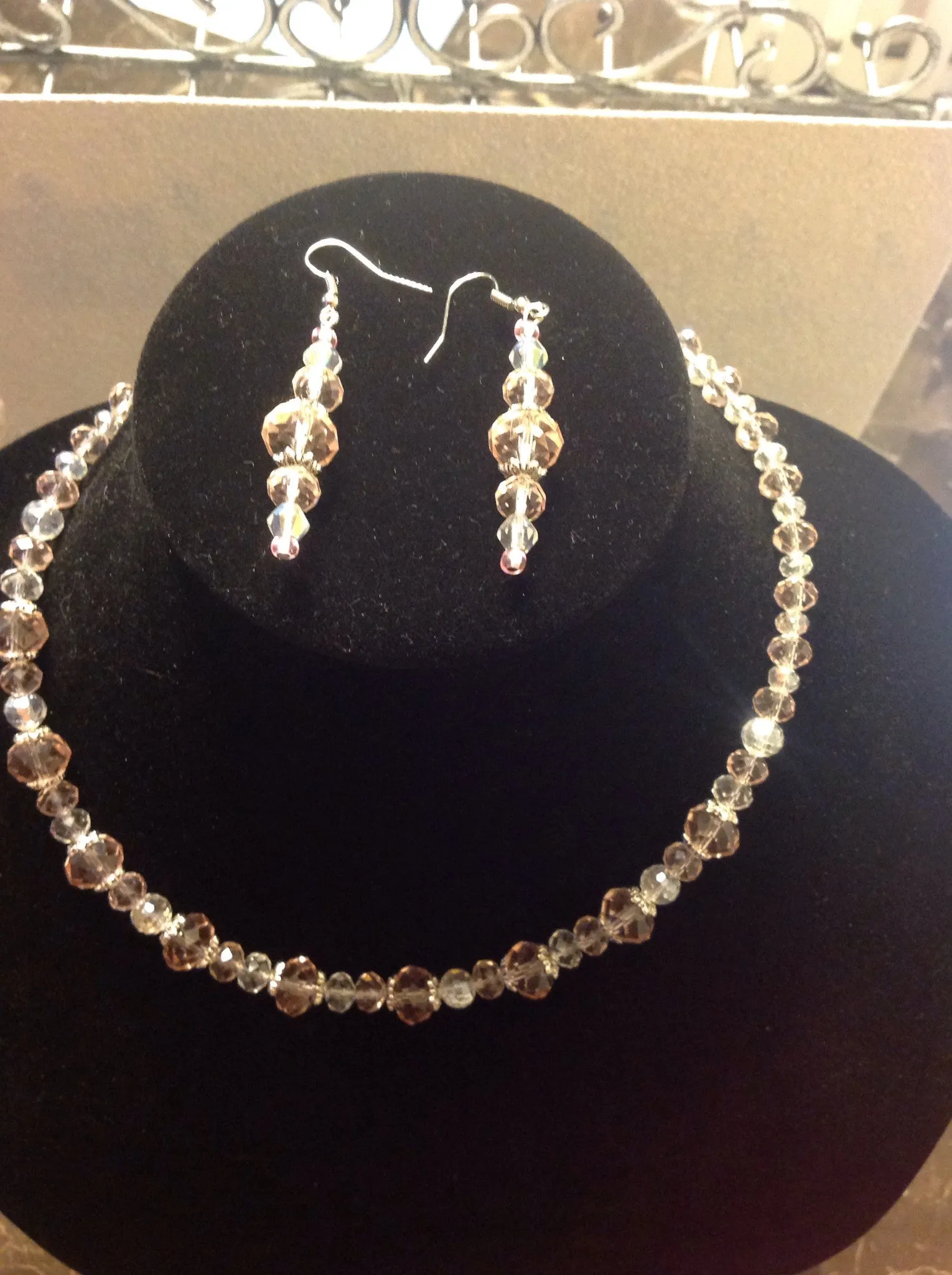 Swarovski crystal necklace & earrings in pink and clear