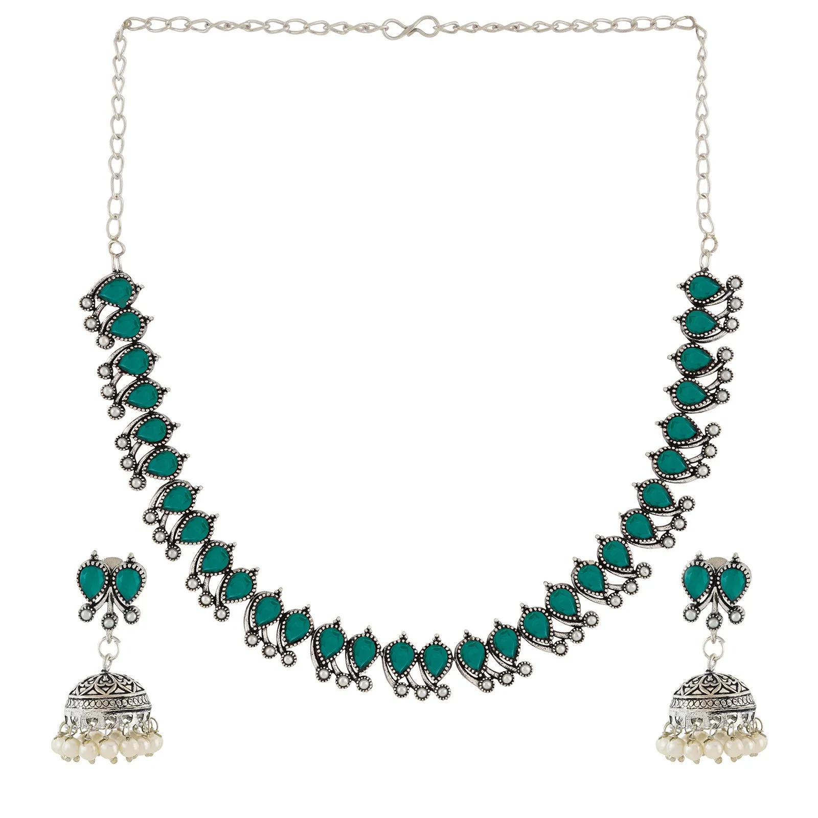 Teejh Classic Green and Ivory Oxidised set