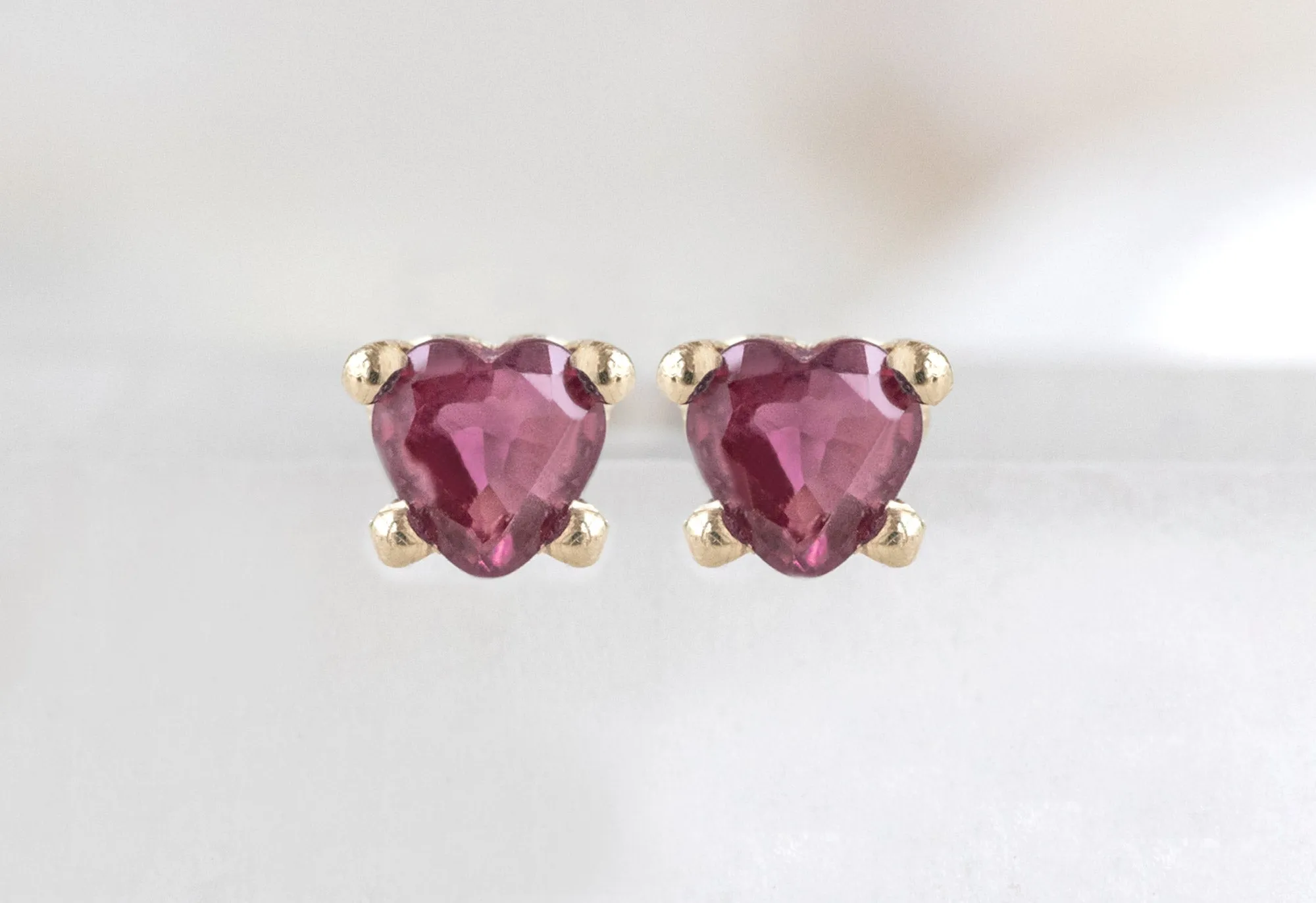 Teensy Ruby Heart Studs