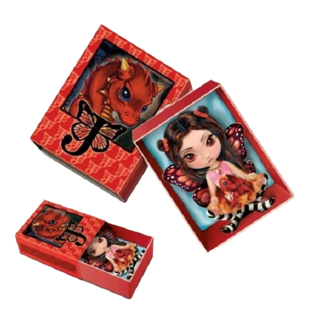 The Ashton-Drake Galleries The Dragonling Darlings Matchbox Collection Issue #1: "Ruby" Handcrafted Resin Figure with Fire Fairy Wings & Glitter Accents by Jasmine Becket-Griffith 3-Inches