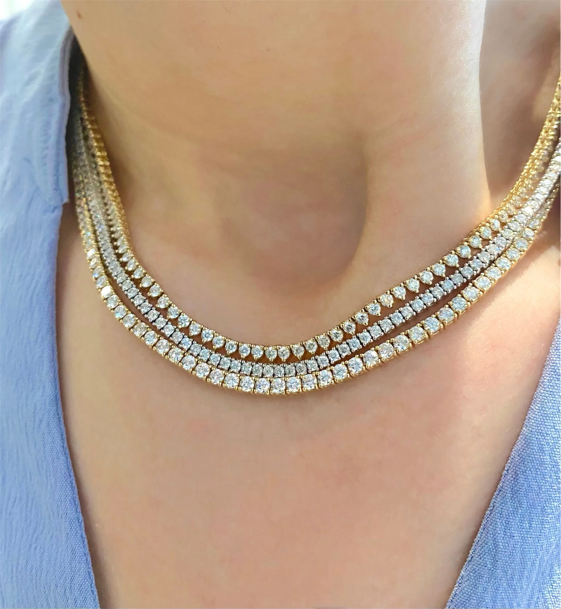 Three Prong Diamond Tennis Necklace