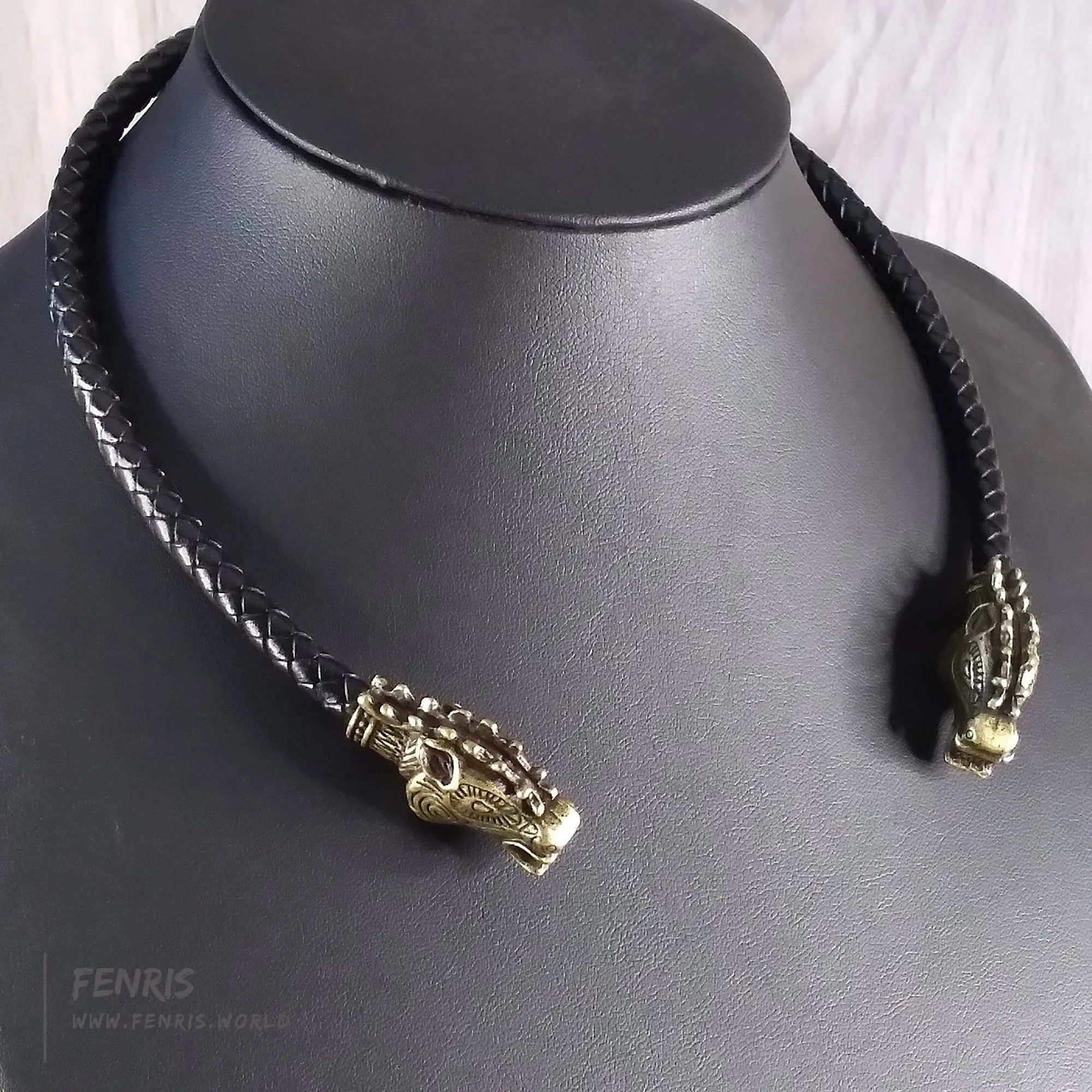 Viking Torc Bronze Stag Black Leather | Fenris