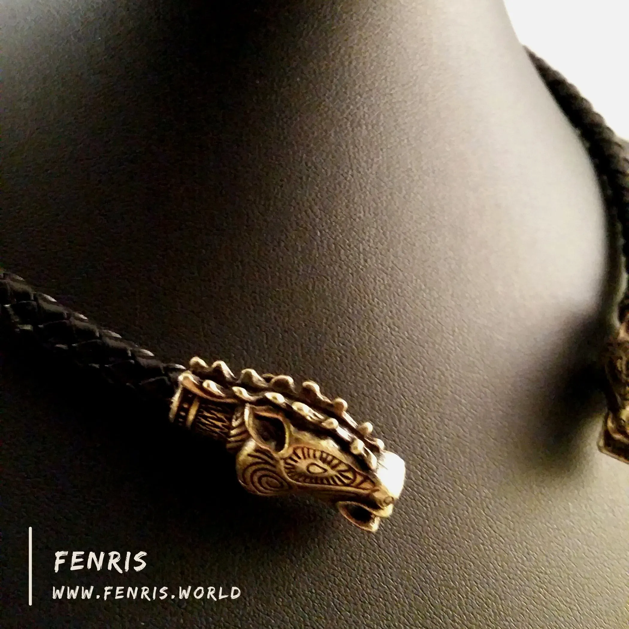 Viking Torc Bronze Stag Black Leather | Fenris