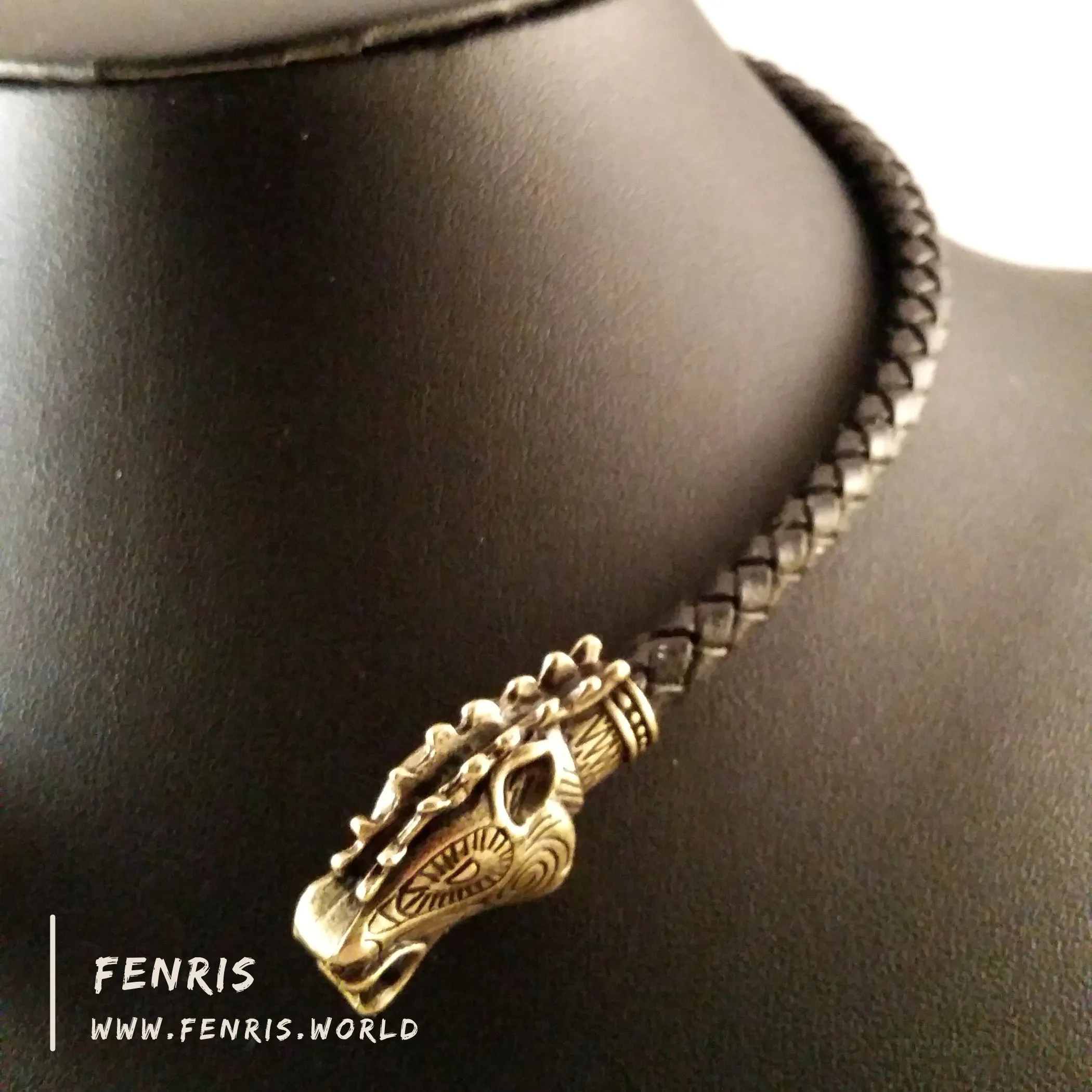 Viking Torc Bronze Stag Black Leather | Fenris