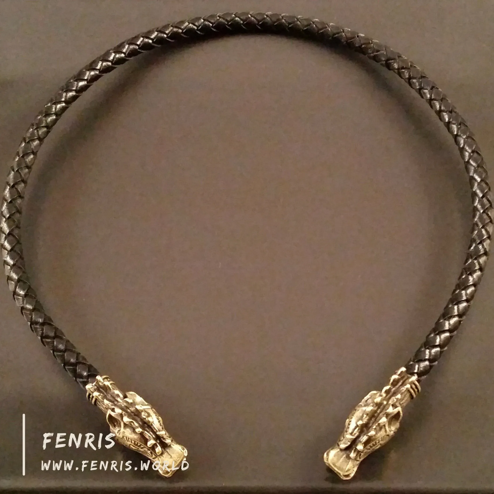 Viking Torc Bronze Stag Black Leather | Fenris