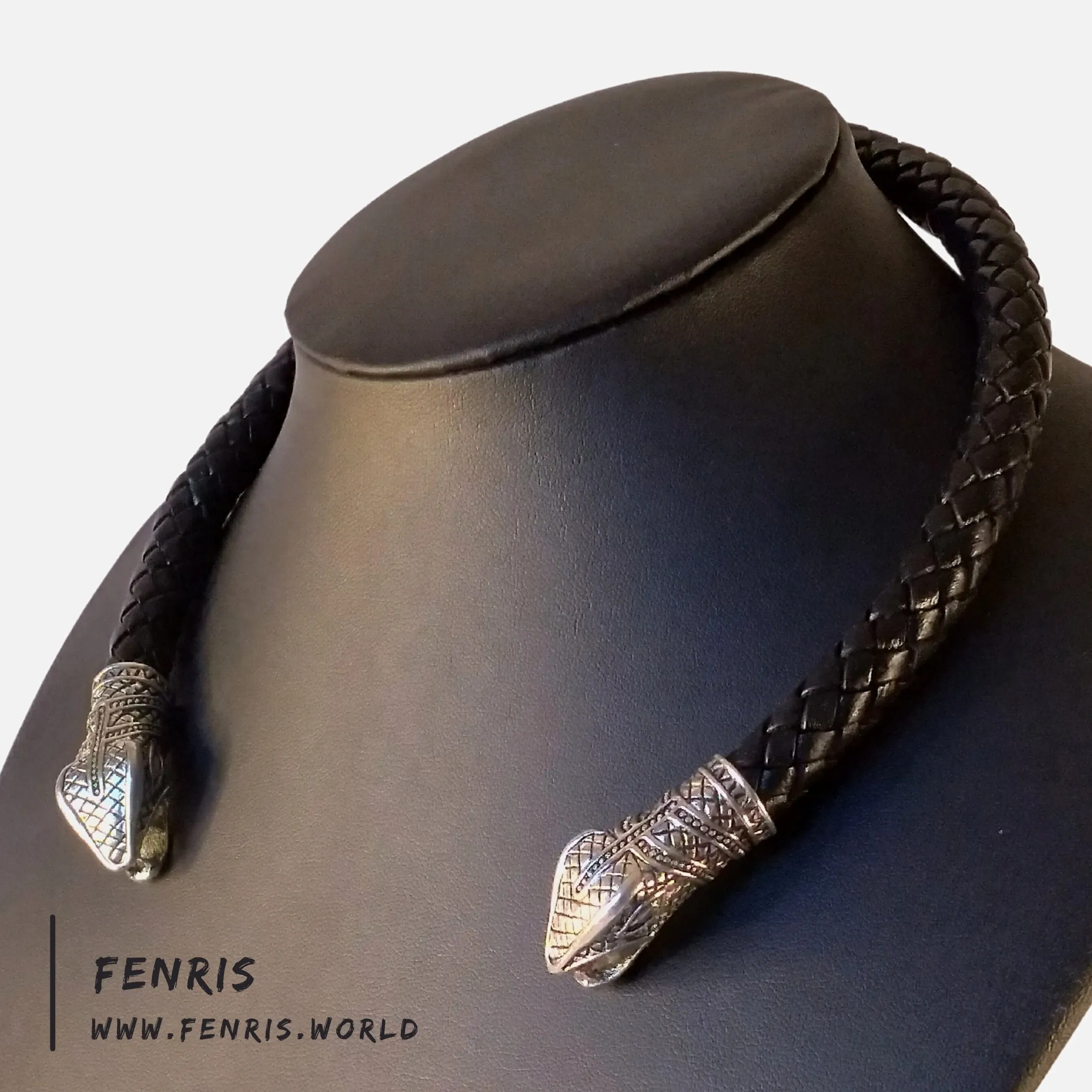 Viking Torc Silver Snake Black Leather | Fenris