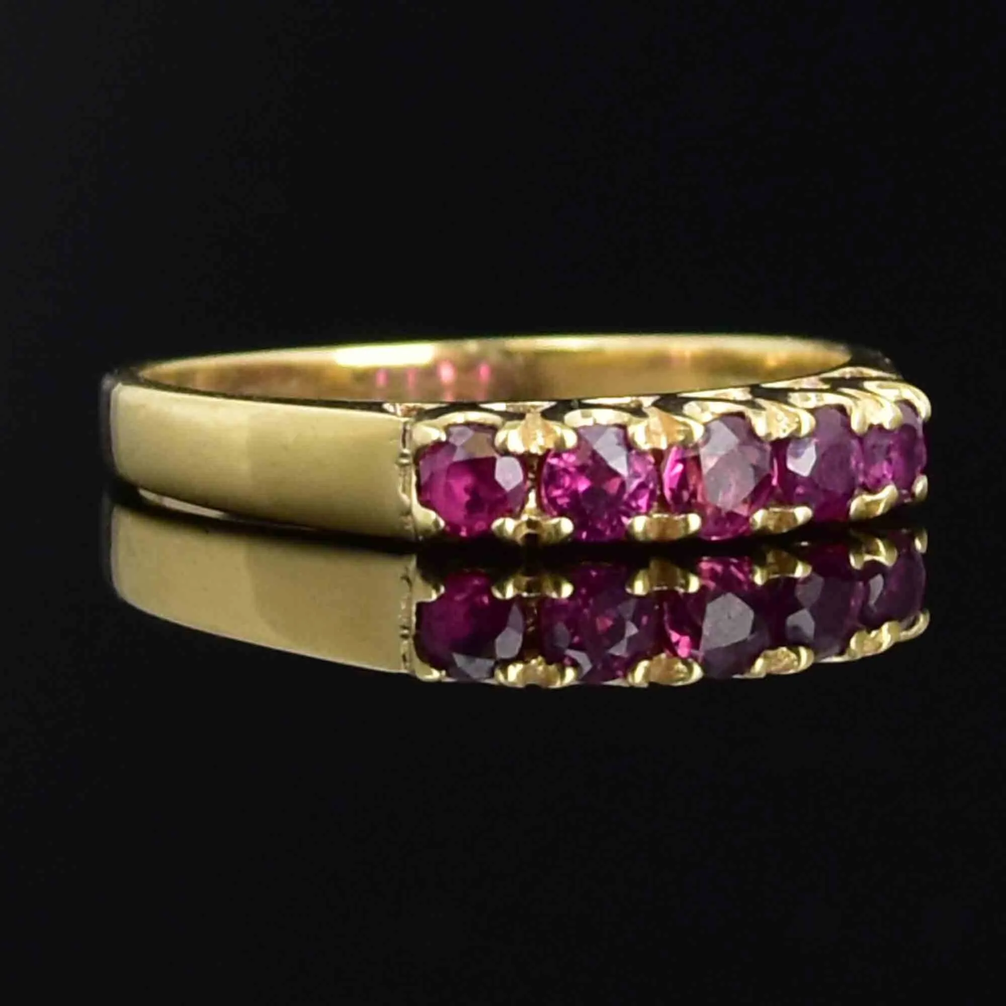 Vintage 18K Gold Ruby Five Stone Stacking Ring