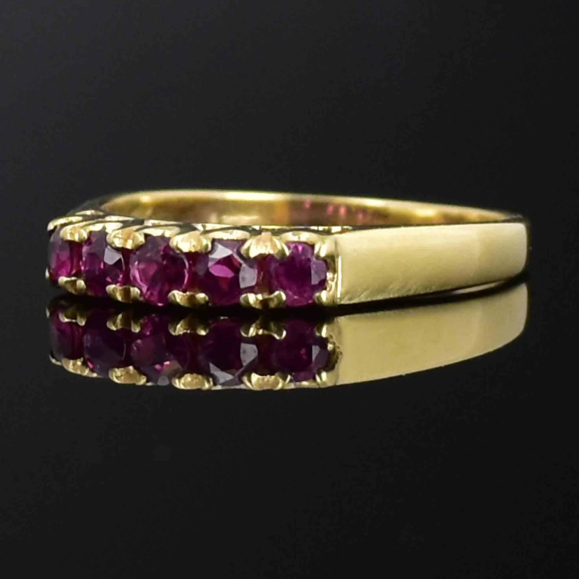 Vintage 18K Gold Ruby Five Stone Stacking Ring