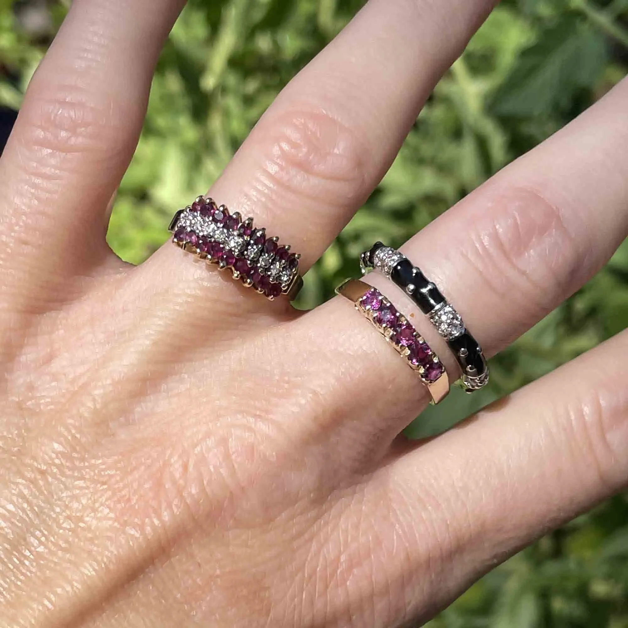 Vintage 18K Gold Ruby Five Stone Stacking Ring