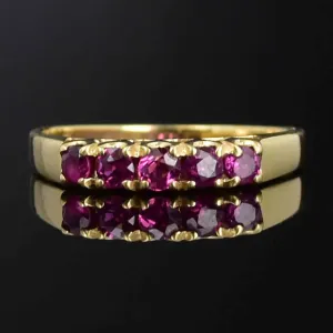 Vintage 18K Gold Ruby Five Stone Stacking Ring