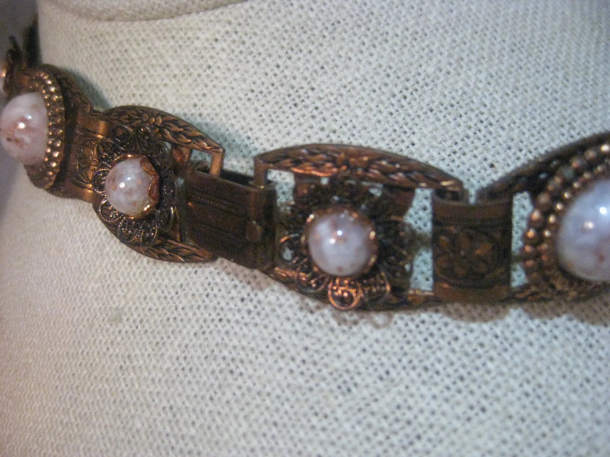 Vintage 1950's Pressed Copper & Confetti Lucite Convertible Demi Parure 3 Pc. Southwestern/Boho Set