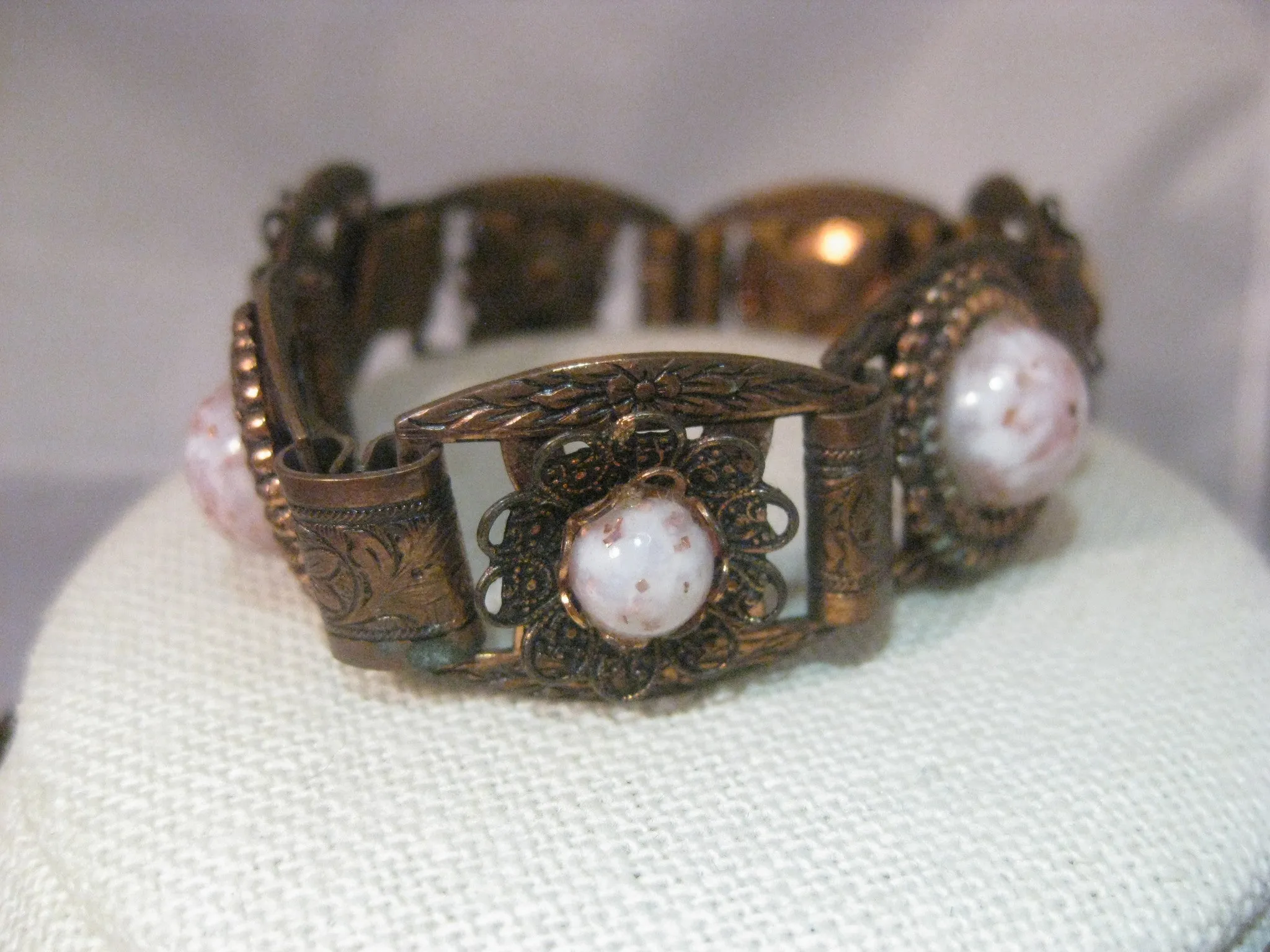 Vintage 1950's Pressed Copper & Confetti Lucite Convertible Demi Parure 3 Pc. Southwestern/Boho Set