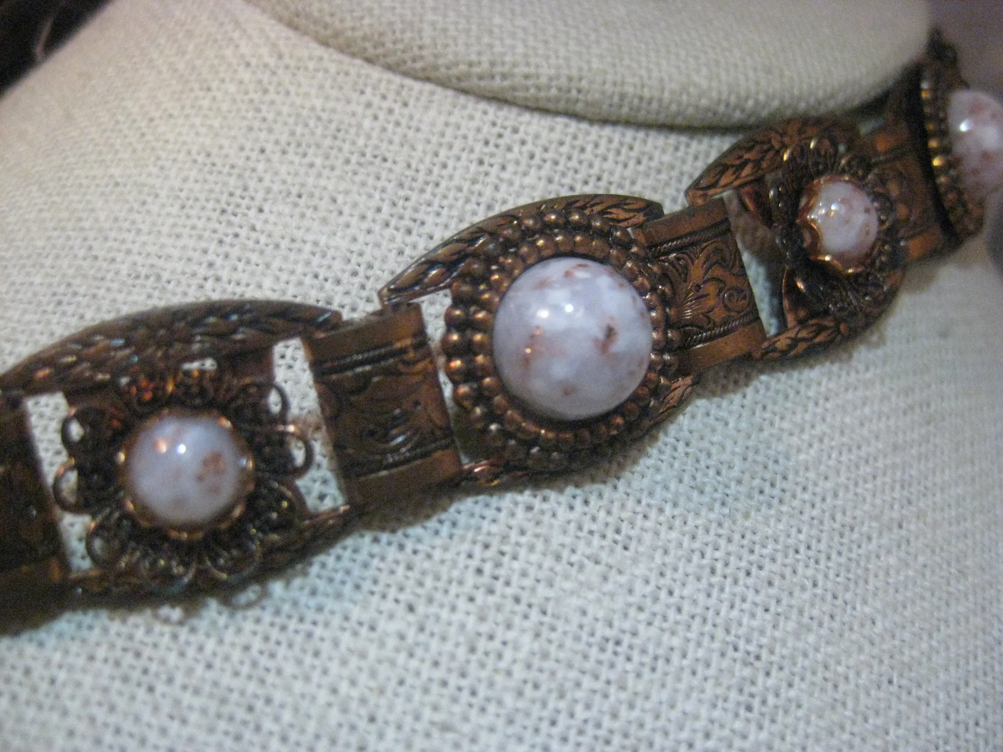 Vintage 1950's Pressed Copper & Confetti Lucite Convertible Demi Parure 3 Pc. Southwestern/Boho Set