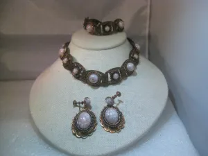 Vintage 1950's Pressed Copper & Confetti Lucite Convertible Demi Parure 3 Pc. Southwestern/Boho Set