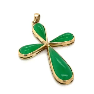 Vintage 9ct Yellow Gold Jade Cross Pendant