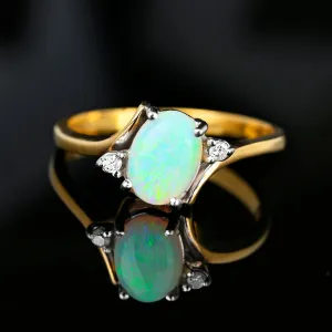 Vintage Diamond Accent Cabochon Opal Bypass Ring