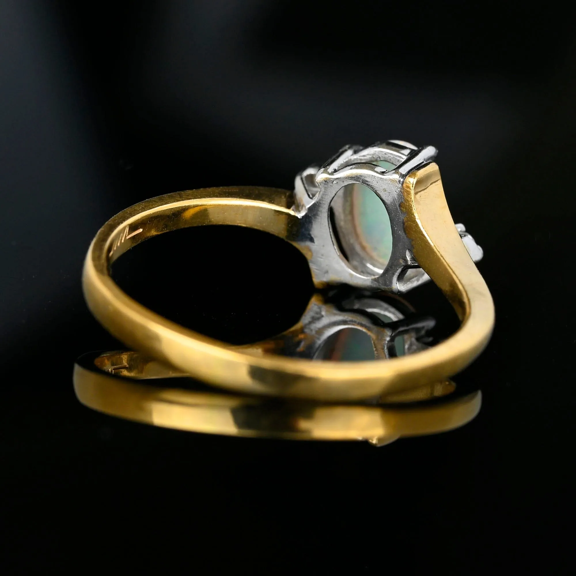 Vintage Diamond Accent Cabochon Opal Bypass Ring