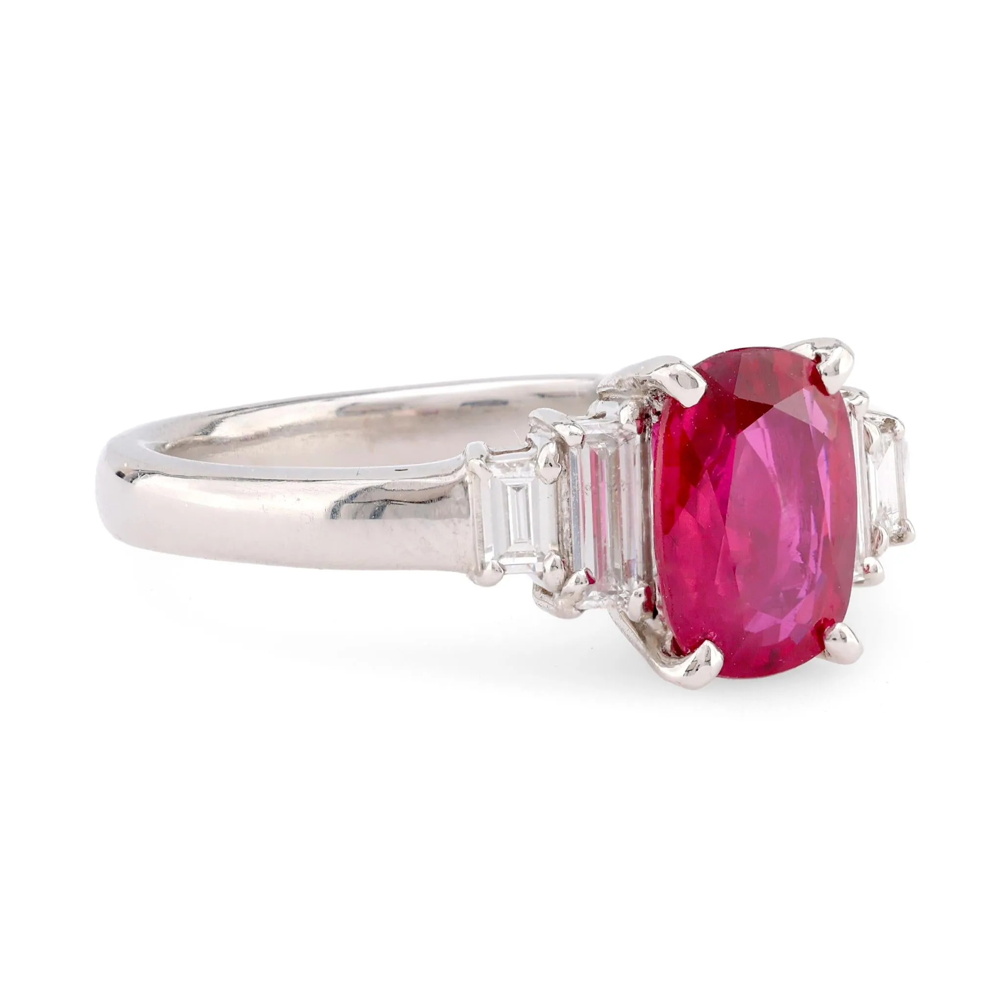 Vintage GIA Oval Ruby Diamond Platinum Five Stone Ring