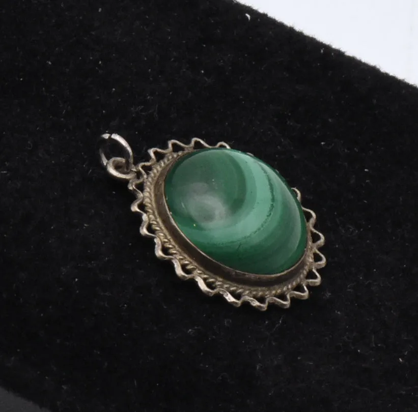 Vintage Malachite Filigree Pendant