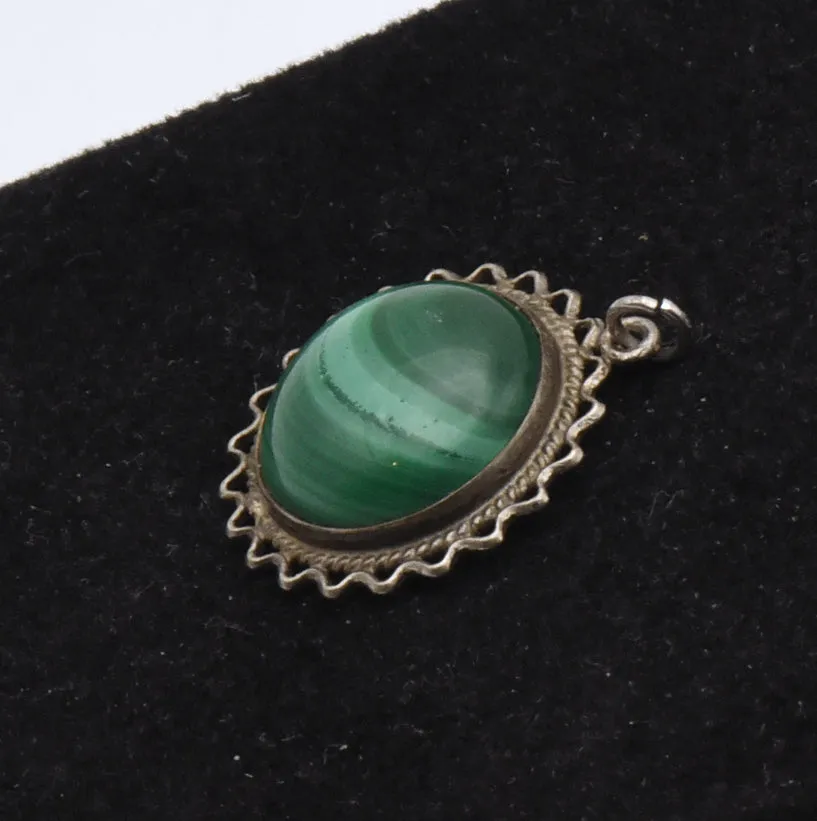 Vintage Malachite Filigree Pendant