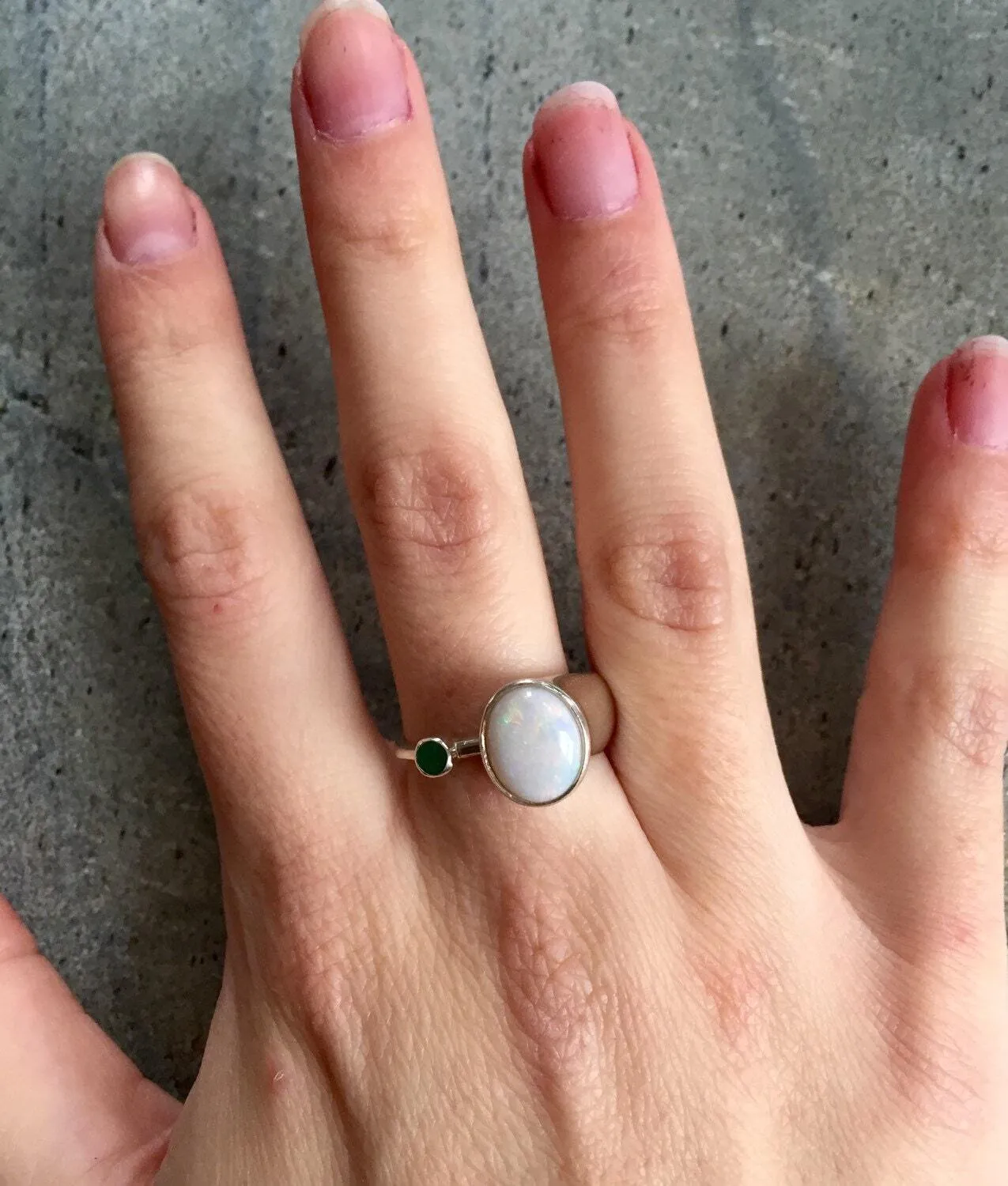 Vintage Opal Ring - Natural Opal Ring - Real Emerald Ring