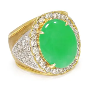 Vintage Oval Green Jade Ring with Diamonds 18K Gold 5.25ctw