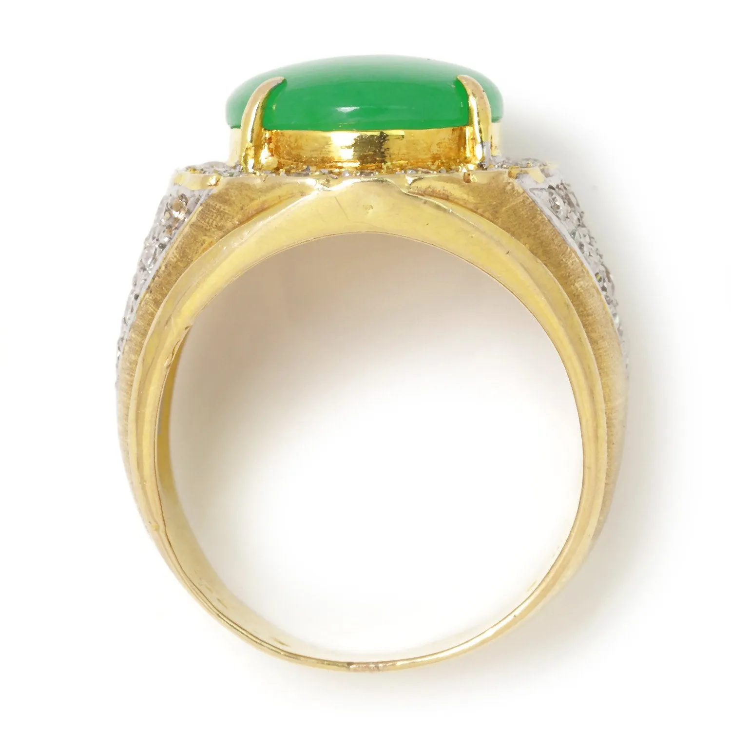 Vintage Oval Green Jade Ring with Diamonds 18K Gold 5.25ctw