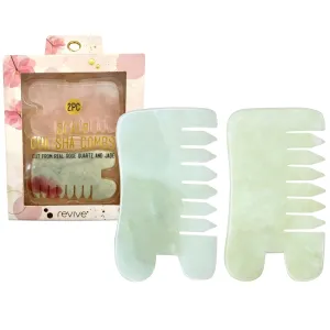 VYSN Revive 2 Piece Jade & rose Quartz Gua Sha Combs