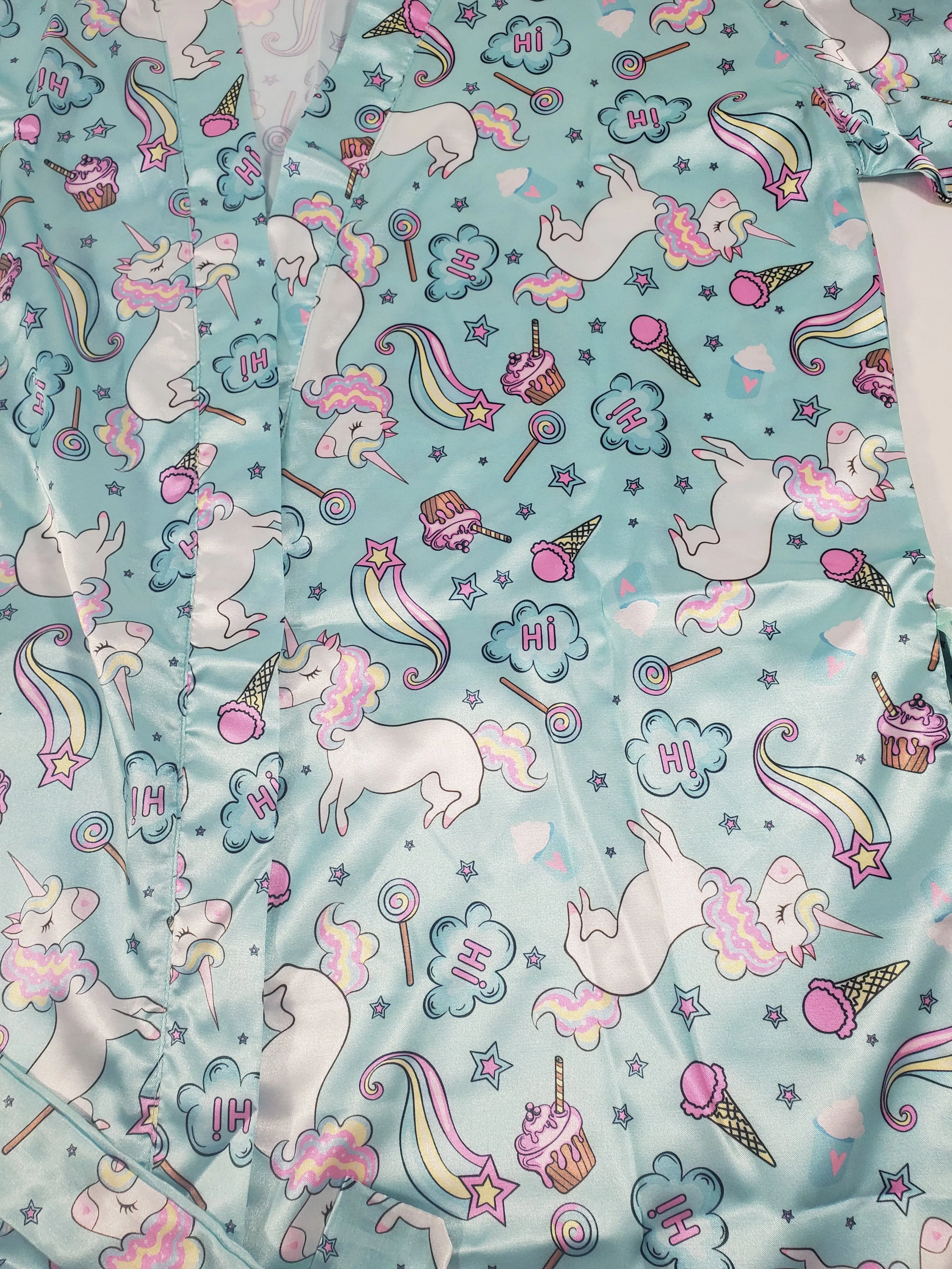 Women's Jade satin robe unicorns and candy theme